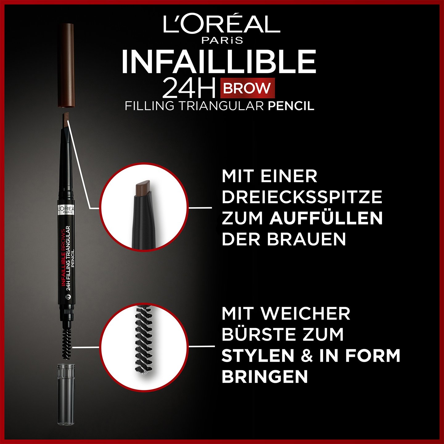 Infaillible Brows Augenbrauenstift 24h Filling Triangular Pencil 3.0 Dark Brunette - Produktvorteile